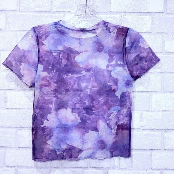 Reformation Sheer Mesh Floral Crop Top XS Purple Fairy‎ Stretch Y2K Grunge Boho - Picture 6 of 10